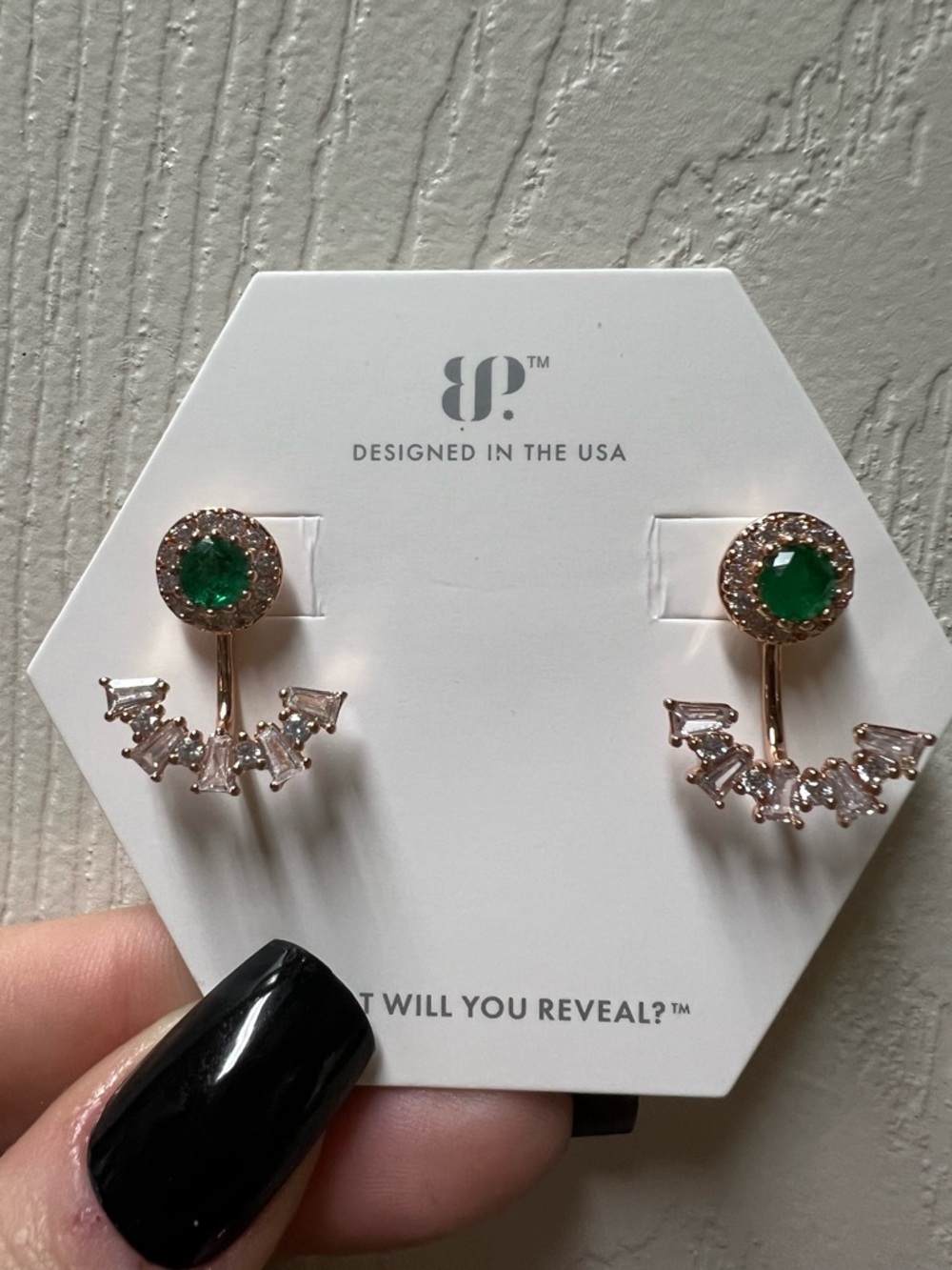 Green Crystal & Rose Gold Halo Drop Earrings